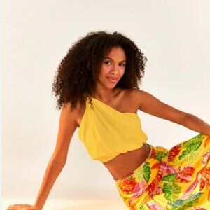 FARM RIO Vibrant Yellow One Shoulder Knot Top